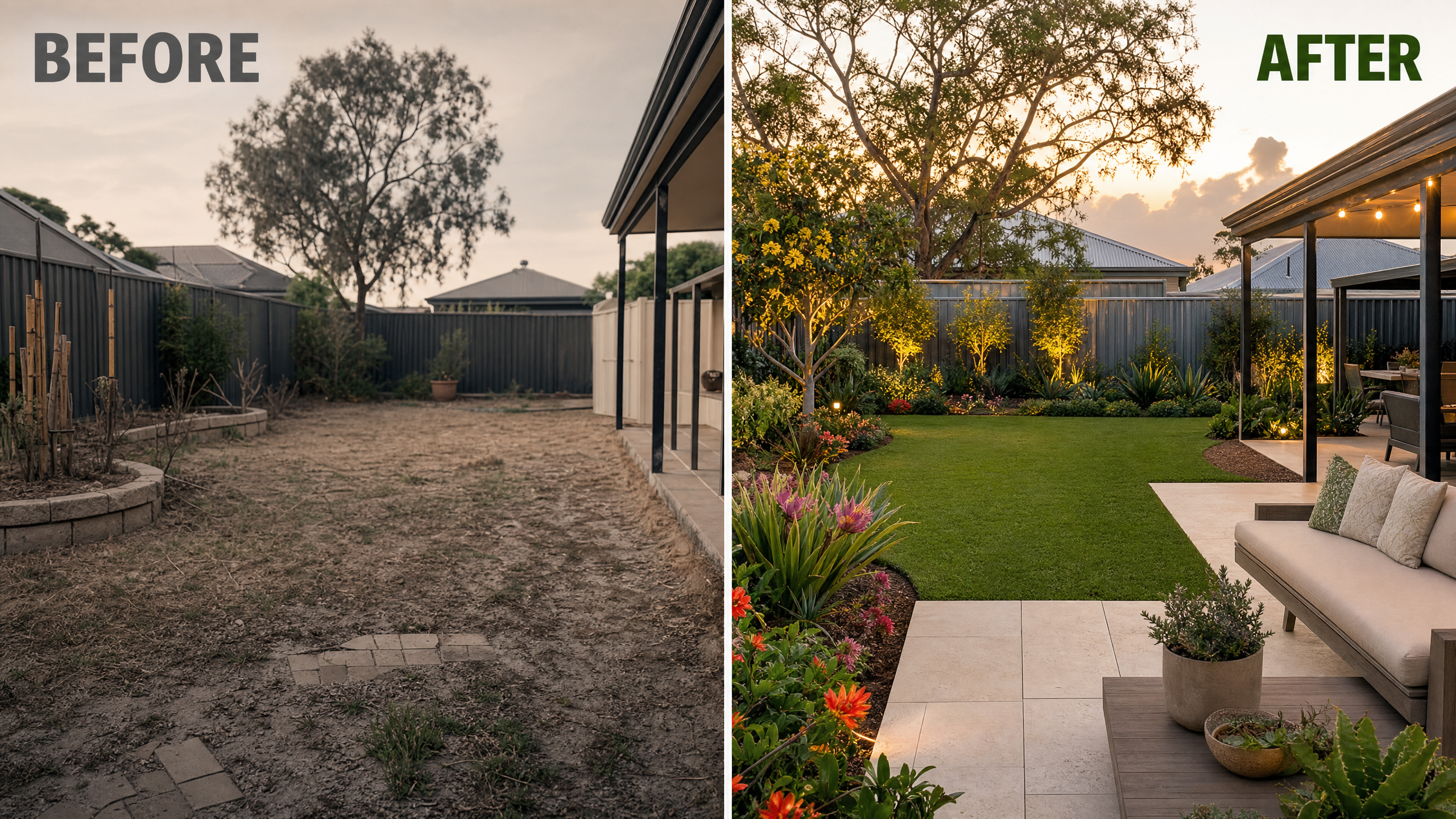 Before and after full backyard transformation in Joondalup Perth